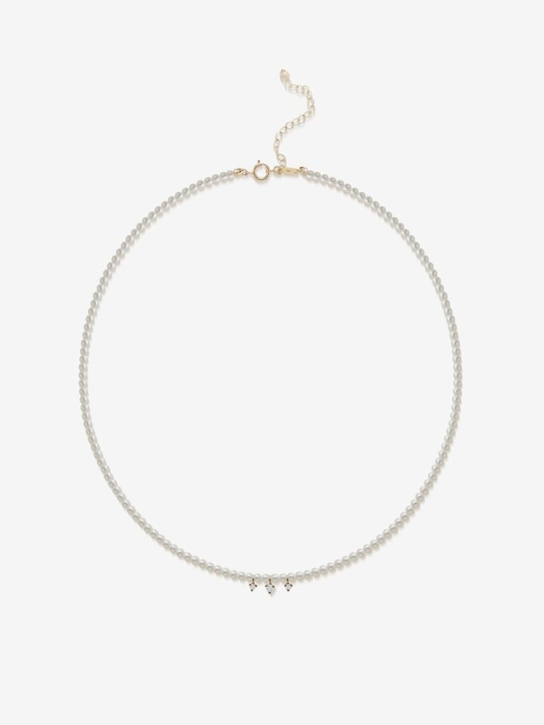 925 Sterling Silver Pearl and Three Diamond Necklace