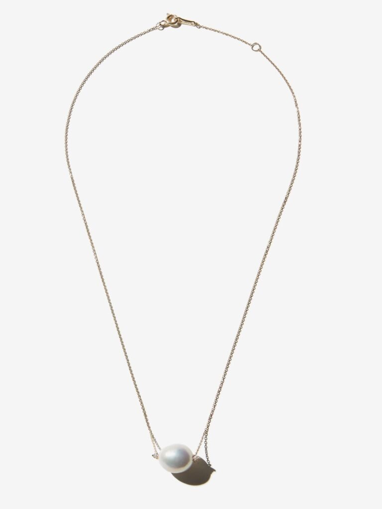 925 Sterling Silver Pearl Solitaire and Diamond Necklace