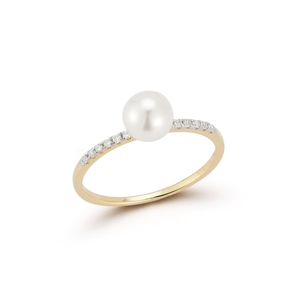 925 Sterling Silver Pearl Sphere Diamond Ring