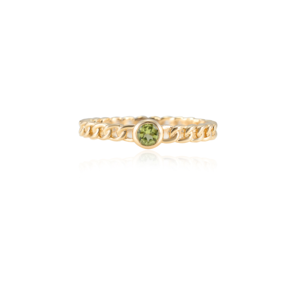 925 Sterling Silver Peridot Link Chain Ring