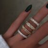 925 Sterling Silver Petite Emerald Cut Diamond Bezel Band - Image 5
