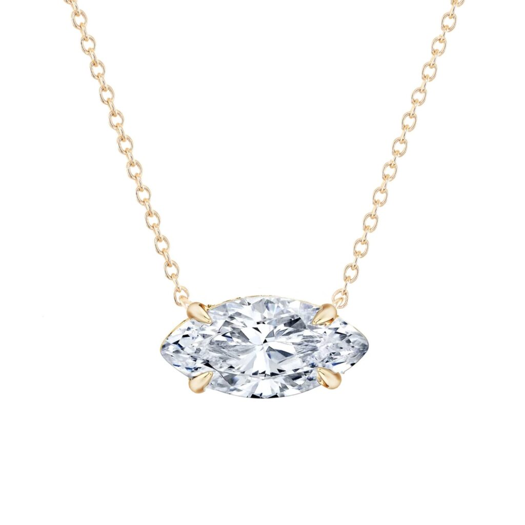 925 Sterling Silver Petite Marquise Diamond Solitaire Necklace