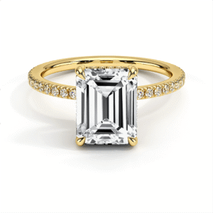 925 Sterling Silver Petite Pave Emerald Cut Diamond Engagement Ring Hidden Halo