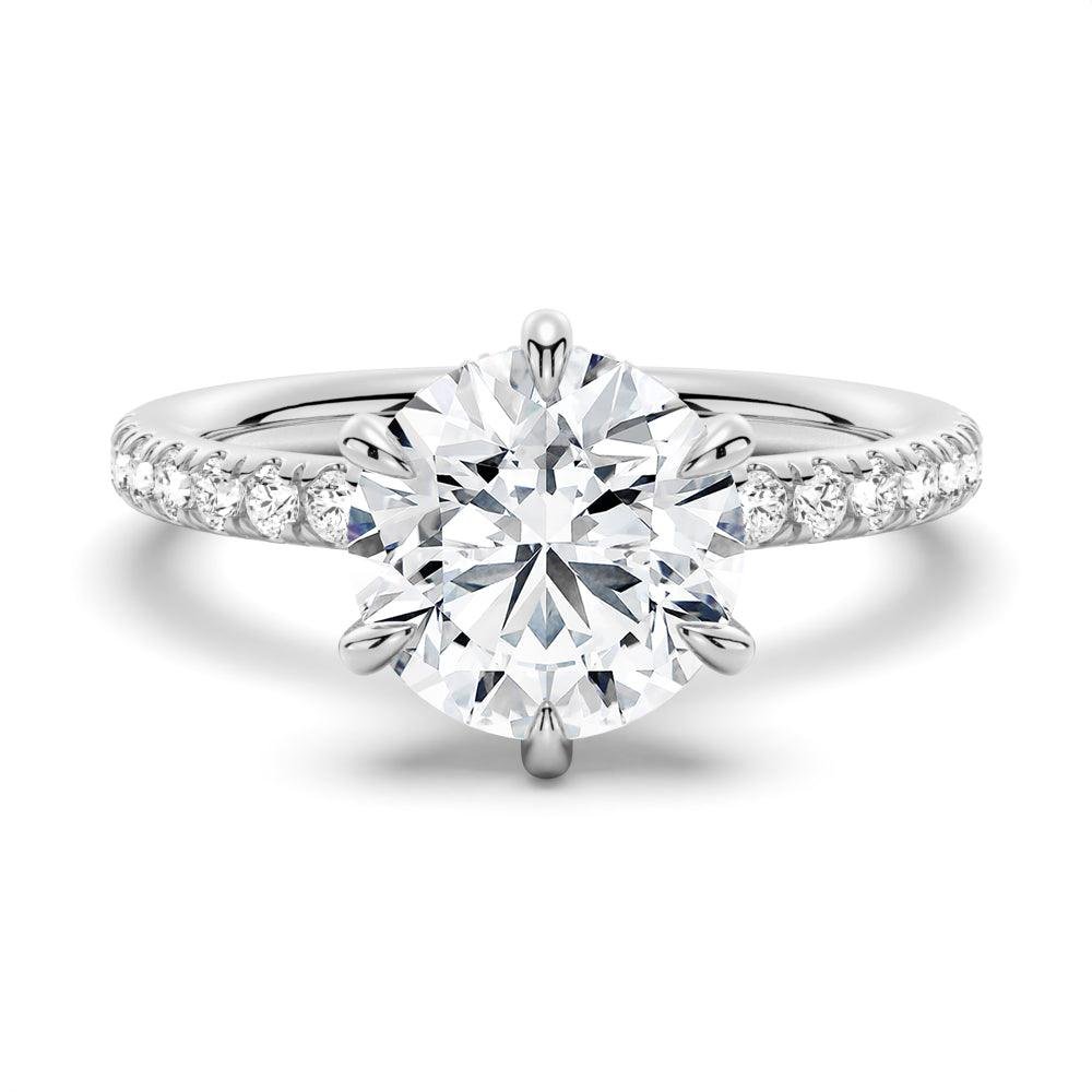 925 Sterling Silver Petite Six Prong Micropave Diamond Engagement Ring Hidden Halo