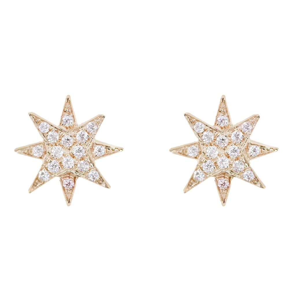 925 Sterling Silver Petite Starburst Stud Earring Diamond