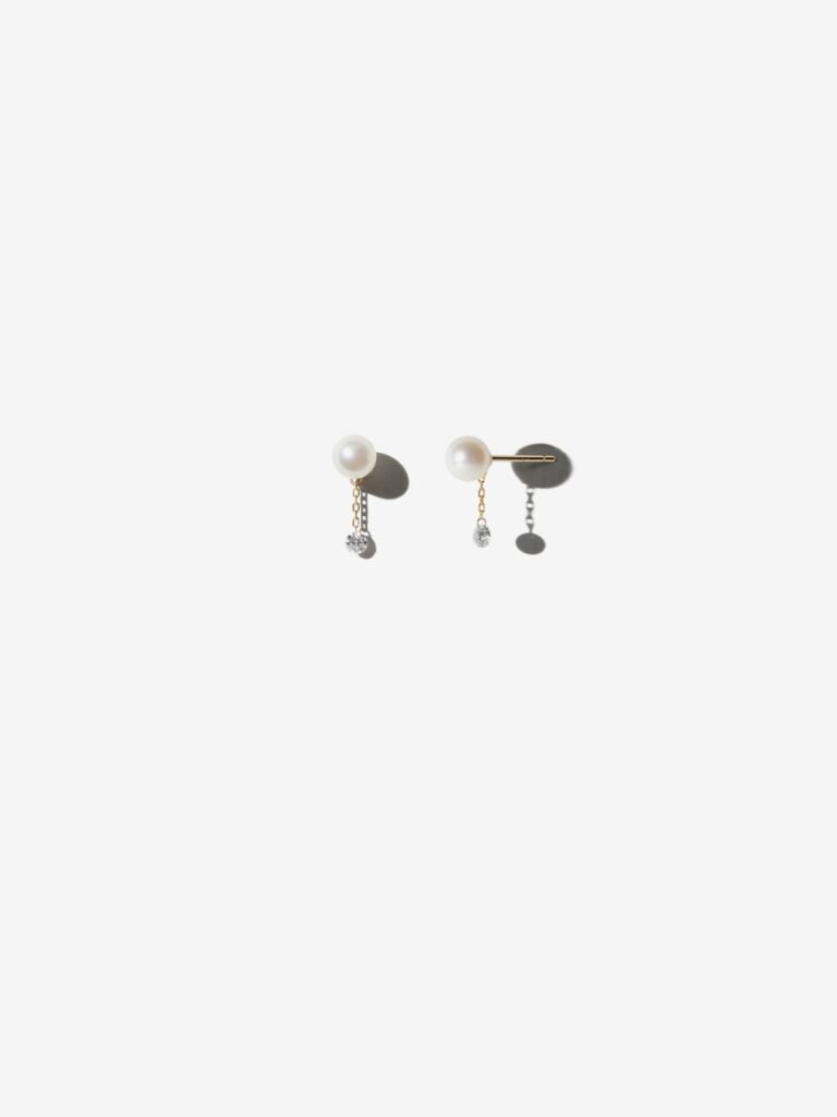 925 Sterling Silver Pierced Diamond and Pearl Short Chain Stud Earrings