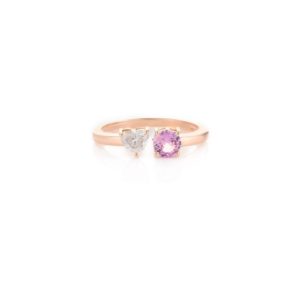 925 Sterling Silver Pink Sapphire and Diamond Open Design Ring