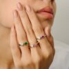 925 Sterling Silver Pink Sapphire and Diamond Open Design Ring - Image 6