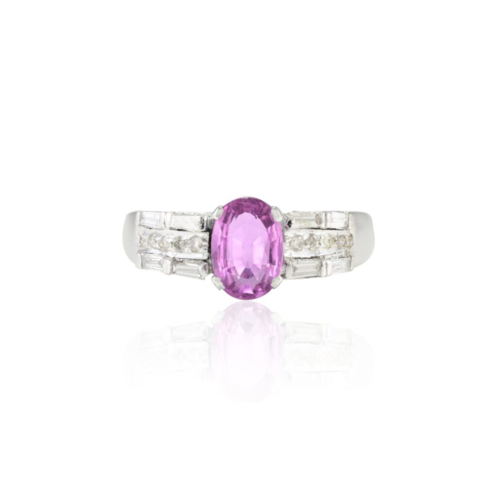 925 Sterling Silver Pink Sapphire and Diamond Ring