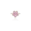 925 Sterling Silver Pink Sapphire Cherry Blossom Flower Diamond Ring