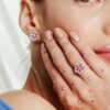 925 Sterling Silver Pink Sapphire Cherry Blossom Flower Diamond Ring - Image 3