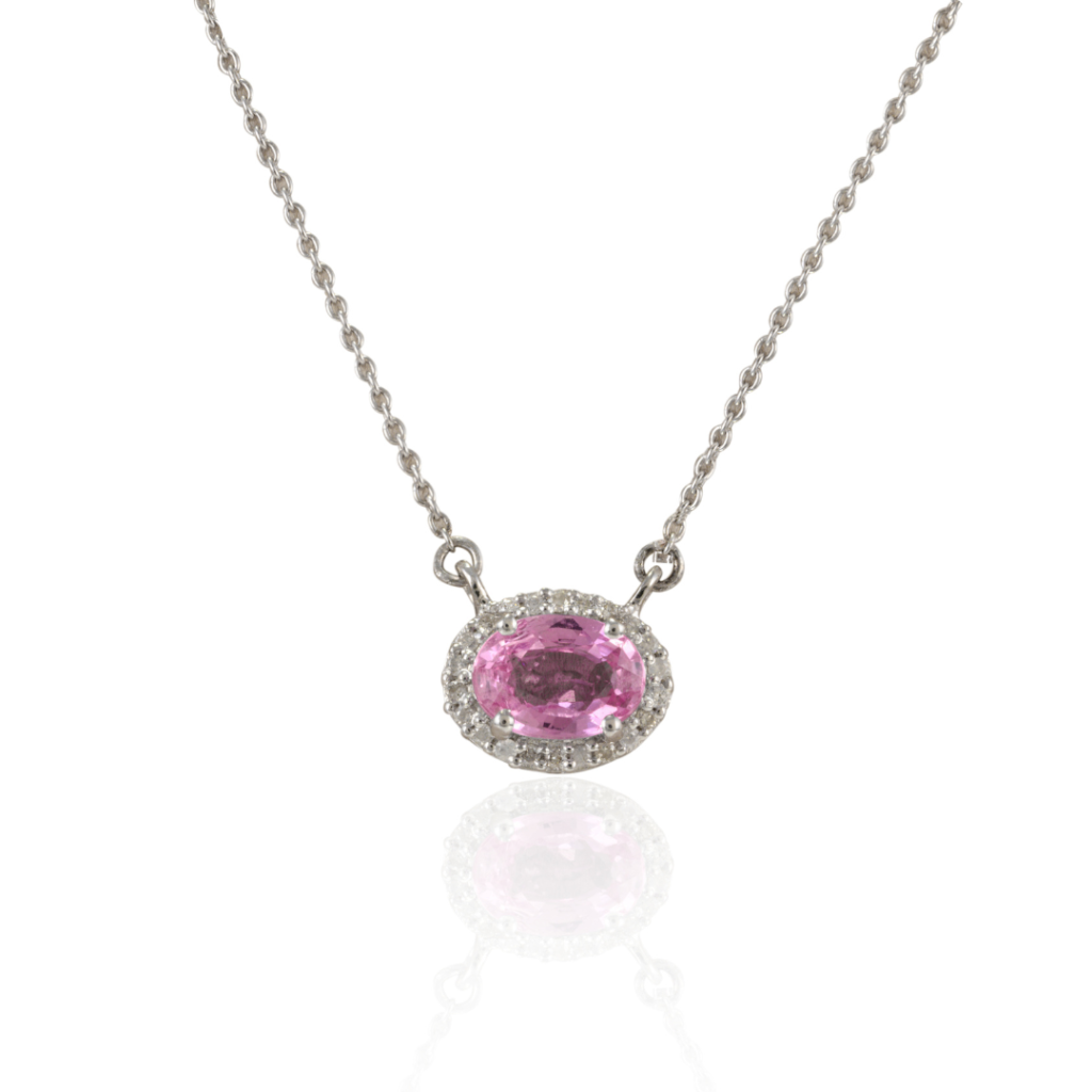 925 Sterling Silver Pink Sapphire Diamond Pendant Necklace