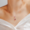 925 Sterling Silver Pink Sapphire Diamond Pendant Necklace - Image 2