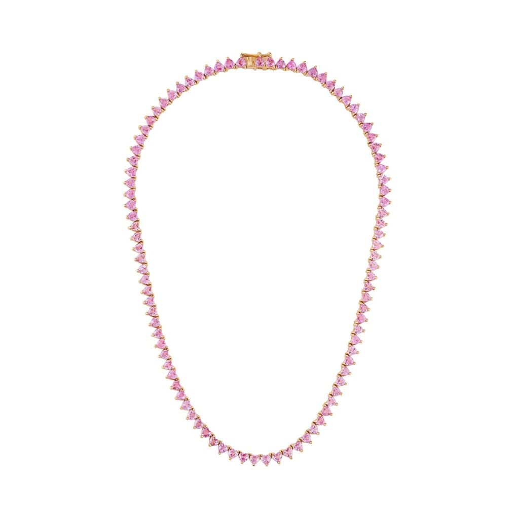 925 Sterling Silver Pink Sapphire Hearts Tennis Necklace