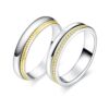 925 Sterling Silver Polished Finish Two Tone Couple Diamond Ring Set Pave Edge
