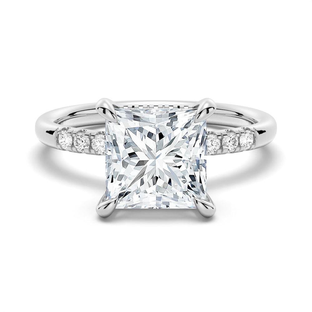 925 Sterling Silver Princess Cut Diamond Engagement Ring Hidden Halo