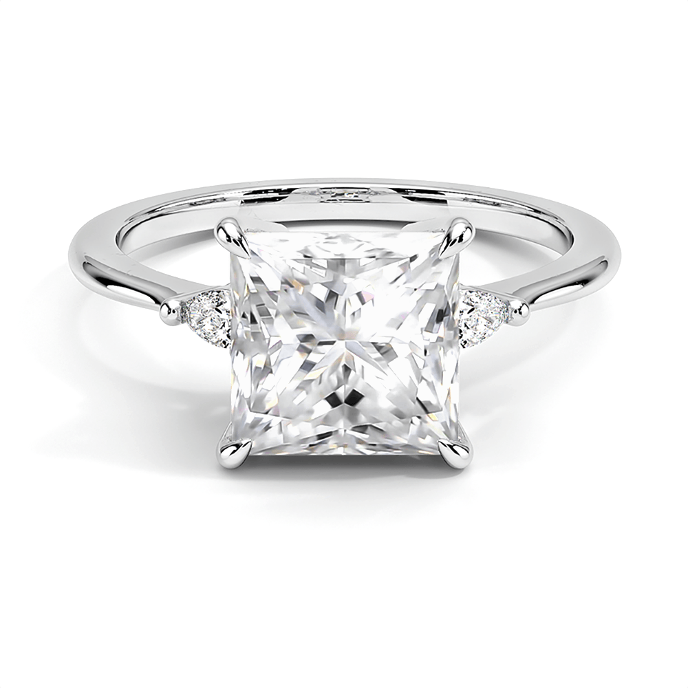 925 Sterling Silver Princess Cut Three Stone Diamond Engagement Ring