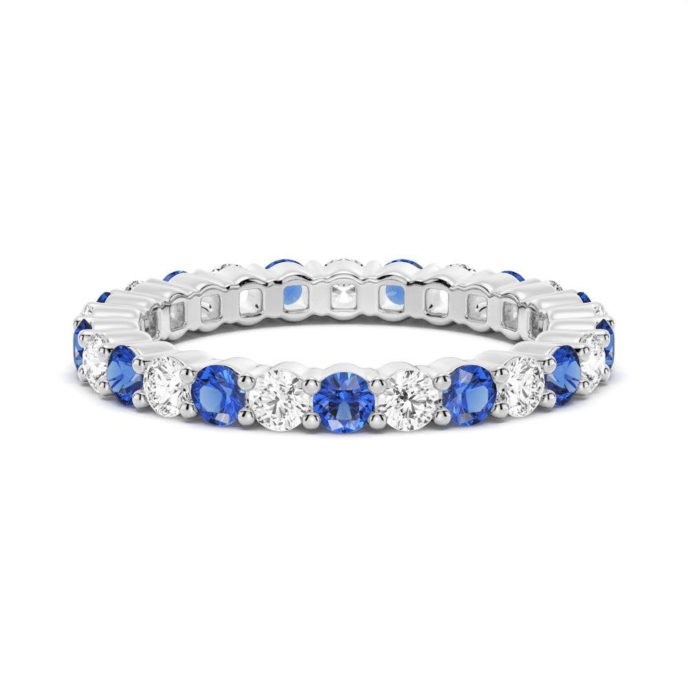 925 Sterling Silver Prong Set Blue Sapphire and White Sapphire Eternity Wedding Band