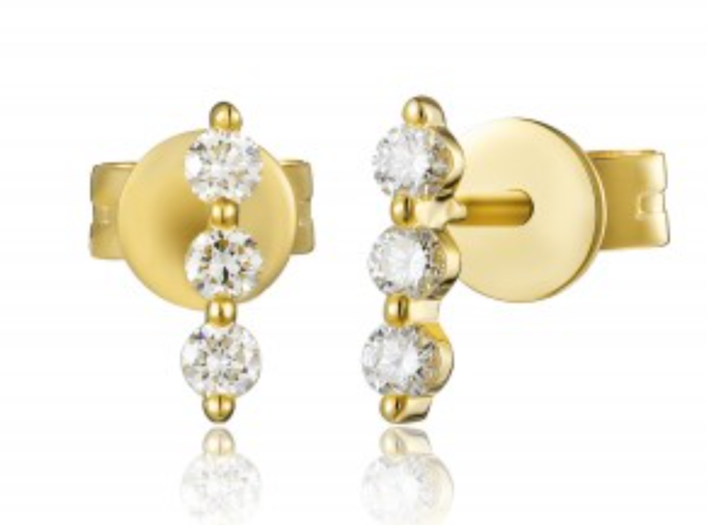 925 Sterling Silver Prong Set Diamond Bar Earrings