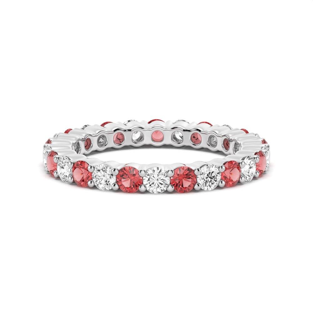 925 Sterling Silver Prong Set Ruby and White Sapphire Eternity Wedding Band