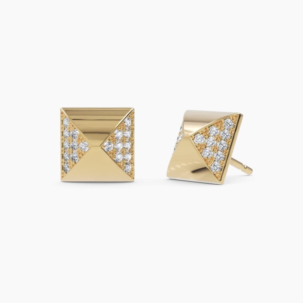 925 Sterling Silver Pyramid Diamond Stud Earrings