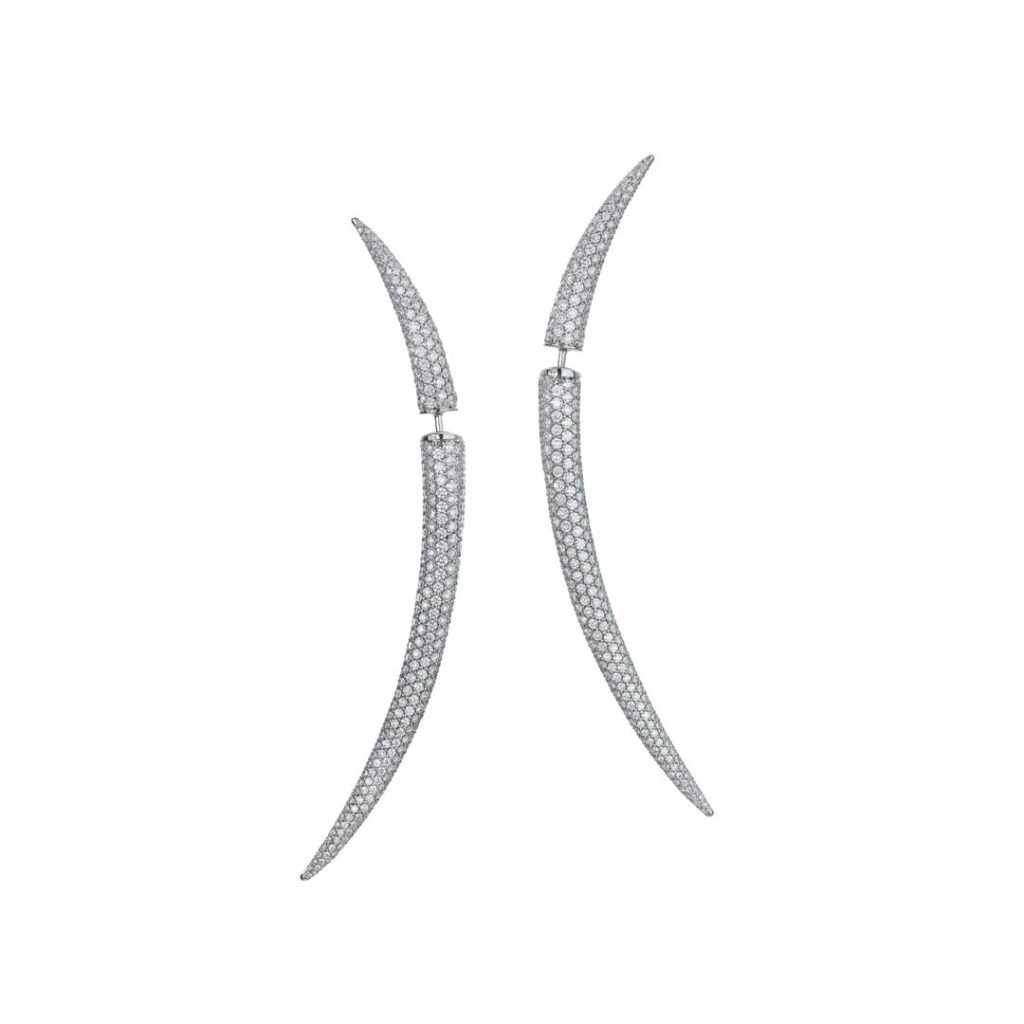 925 Sterling Silver Quill Earrings Palladium and Diamond