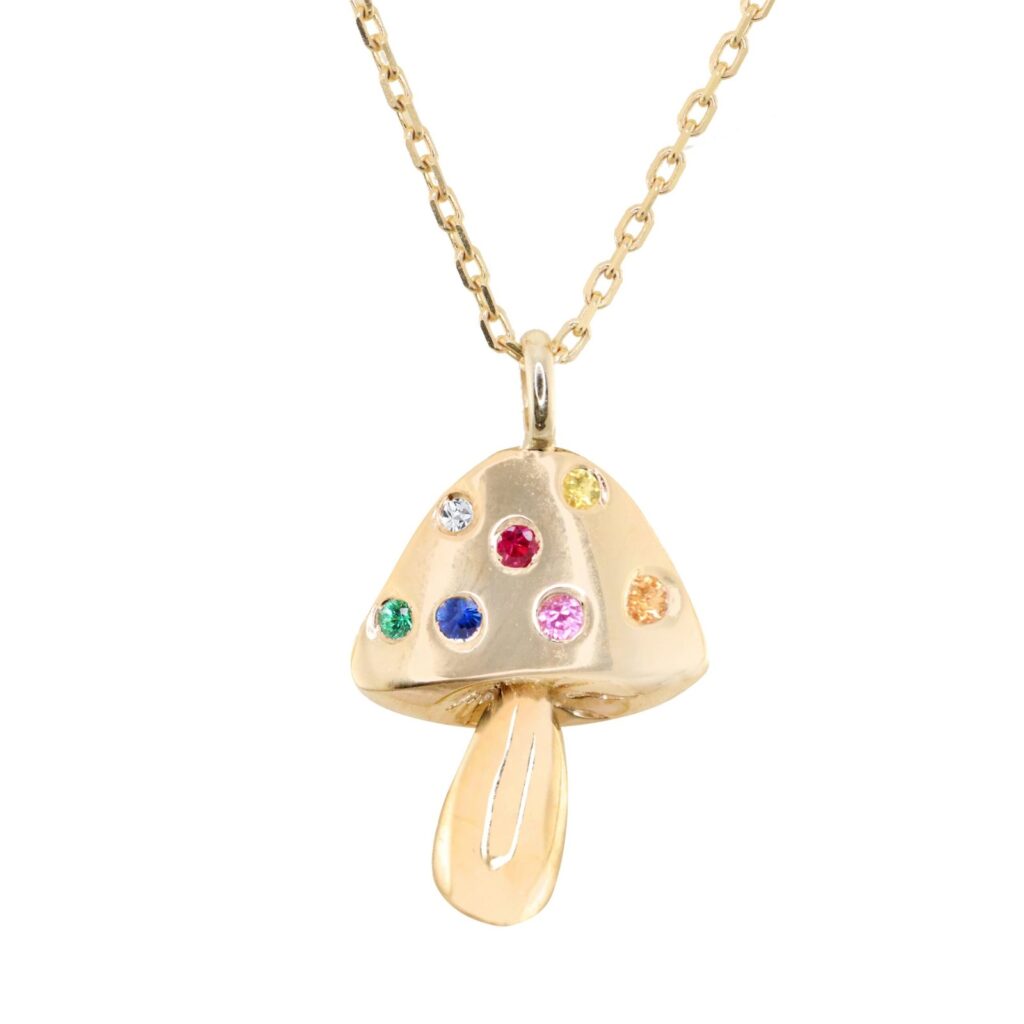 925 Sterling Silver Rainbow Sapphire Magic Mushroom Necklace