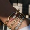 925 Sterling Silver Rainbow Sapphire Screw Paperclip Bracelet - Image 2