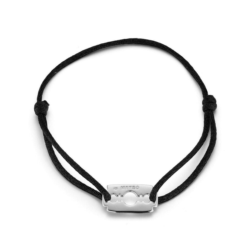 925 Sterling Silver Razor Blade On Black Nylon Bracelet