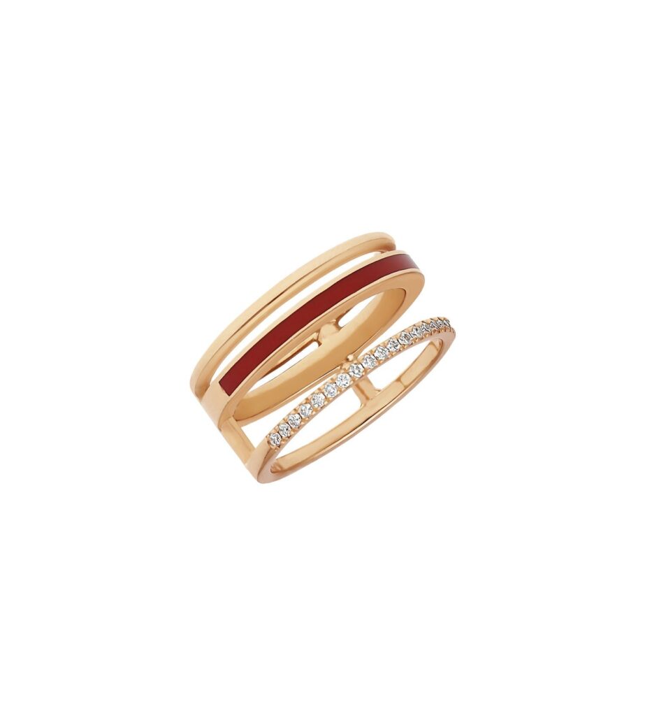 925 Sterling Silver Red Three Row Diamond Ring