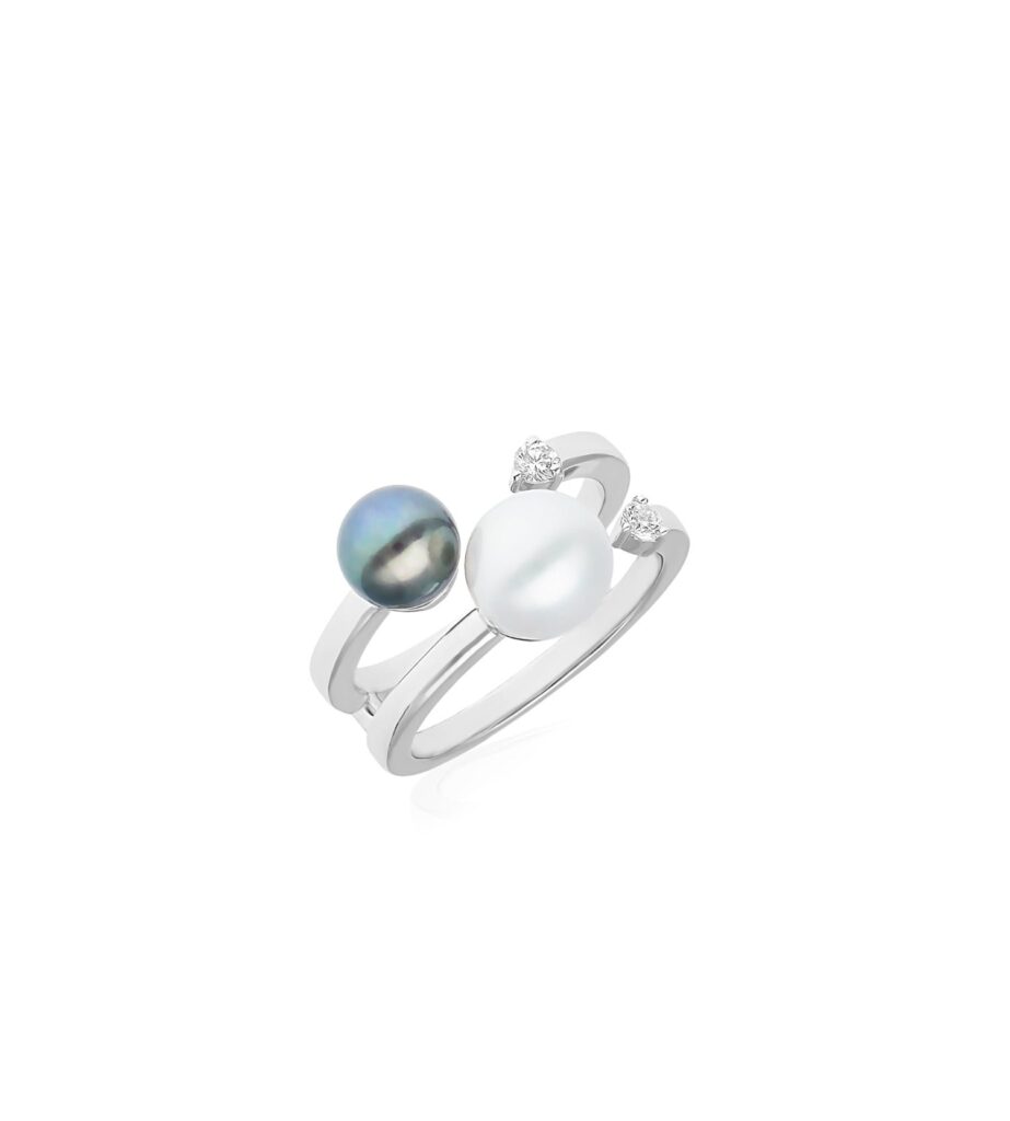 925 Sterling Silver Reign Diamond Pearl Ring