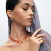 925 Sterling Silver Revolve Coral Diamond Pearl Earrings - Image 2