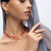 925 Sterling Silver Revolve Coral Diamond Pearl Earrings - Image 6