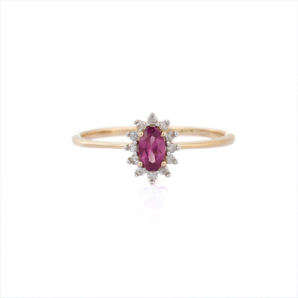 925 Sterling Silver Rhodolite Halo Diamond Ring