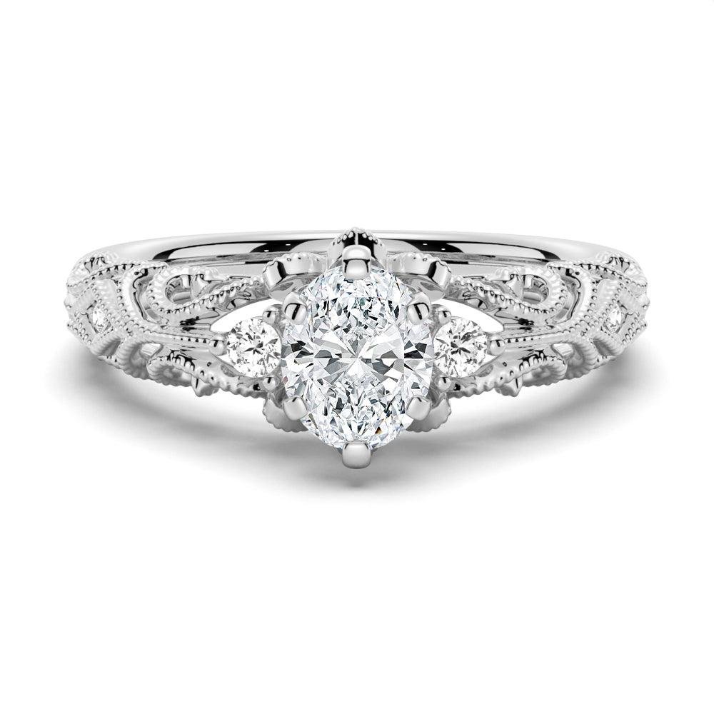 925 Sterling Silver Romantic Vintage Oval Diamond Engagement Ring
