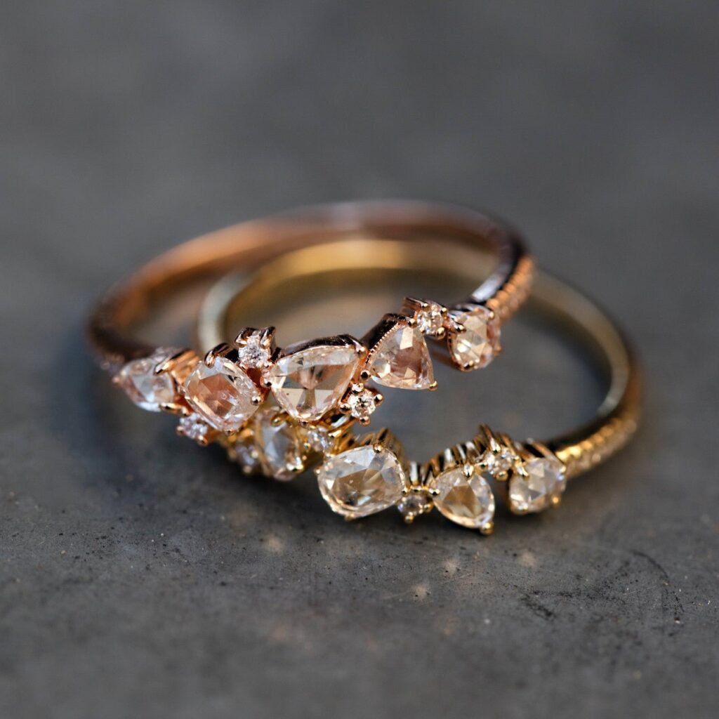 925 Sterling Silver Rose Cut Diamond Cluster Ring