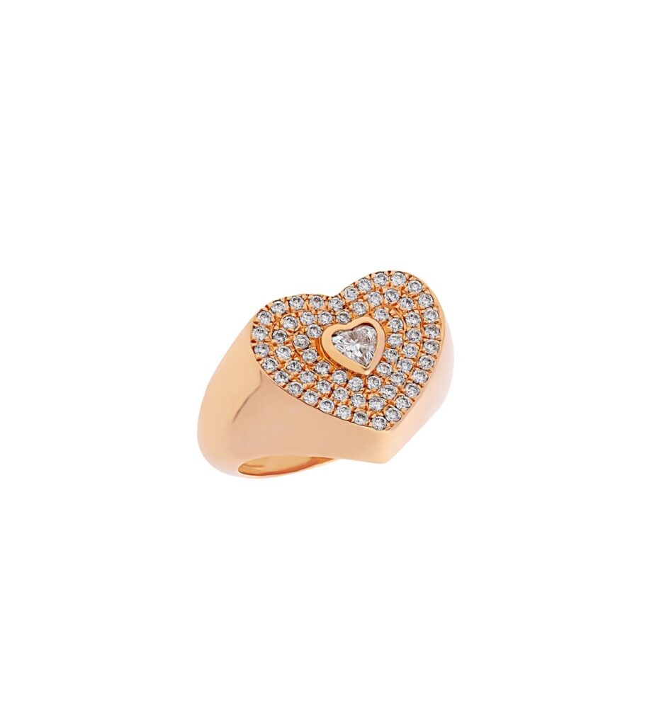 925 Sterling Silver Rose Heart Pave Diamond Ring