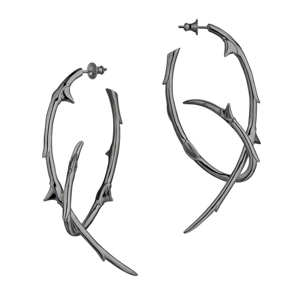 925 Sterling Silver Rose Thorn Statement Hoop Earrings