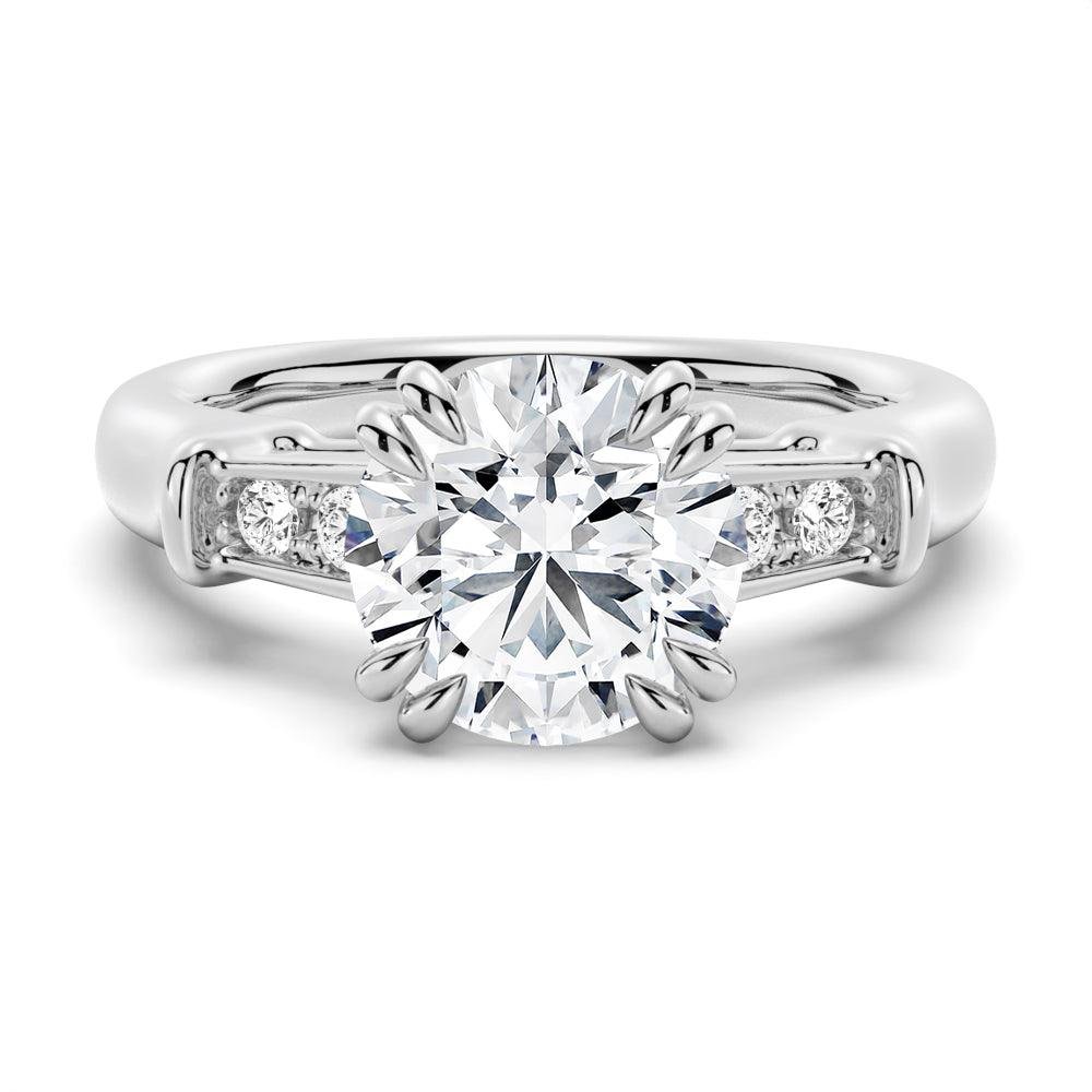 925 Sterling Silver Round Brilliant Solitaire Diamond Engagement Ring Accents