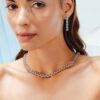 925 Sterling Silver Round Emerald and Diamond Choker Necklace - Image 4