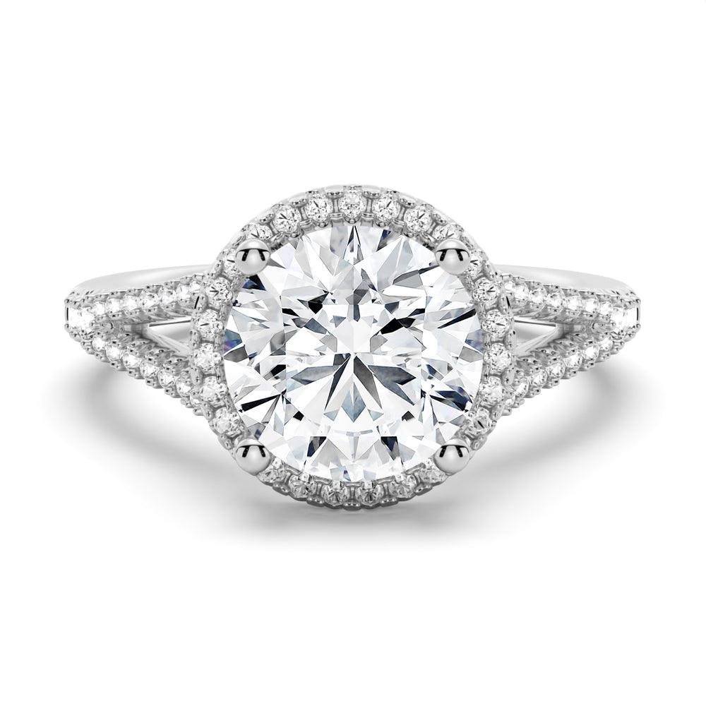 925 Sterling Silver Round Halo Diamond Engagement Ring Pave Split Band