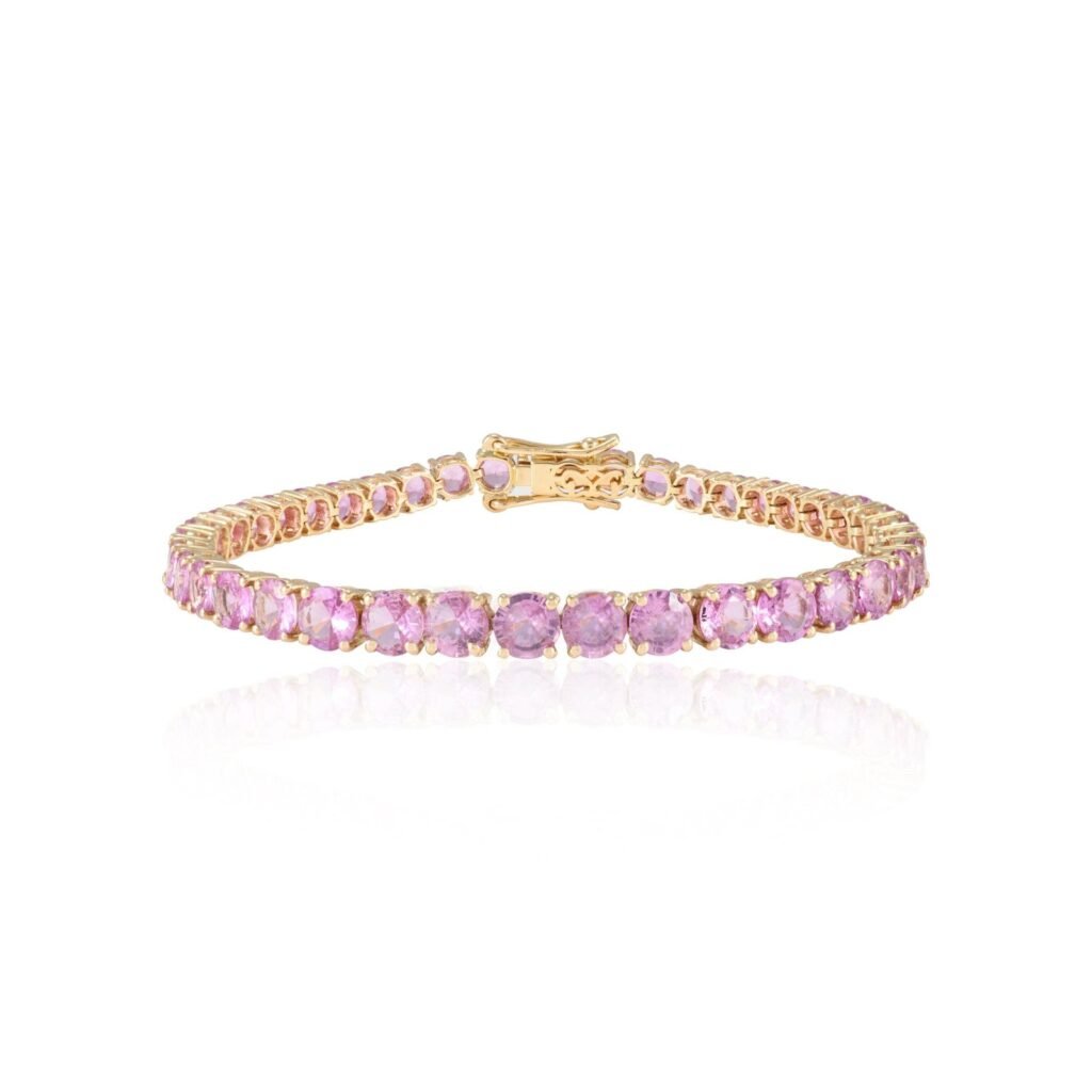 925 Sterling Silver Round Pink Sapphire Tennis Bracelet