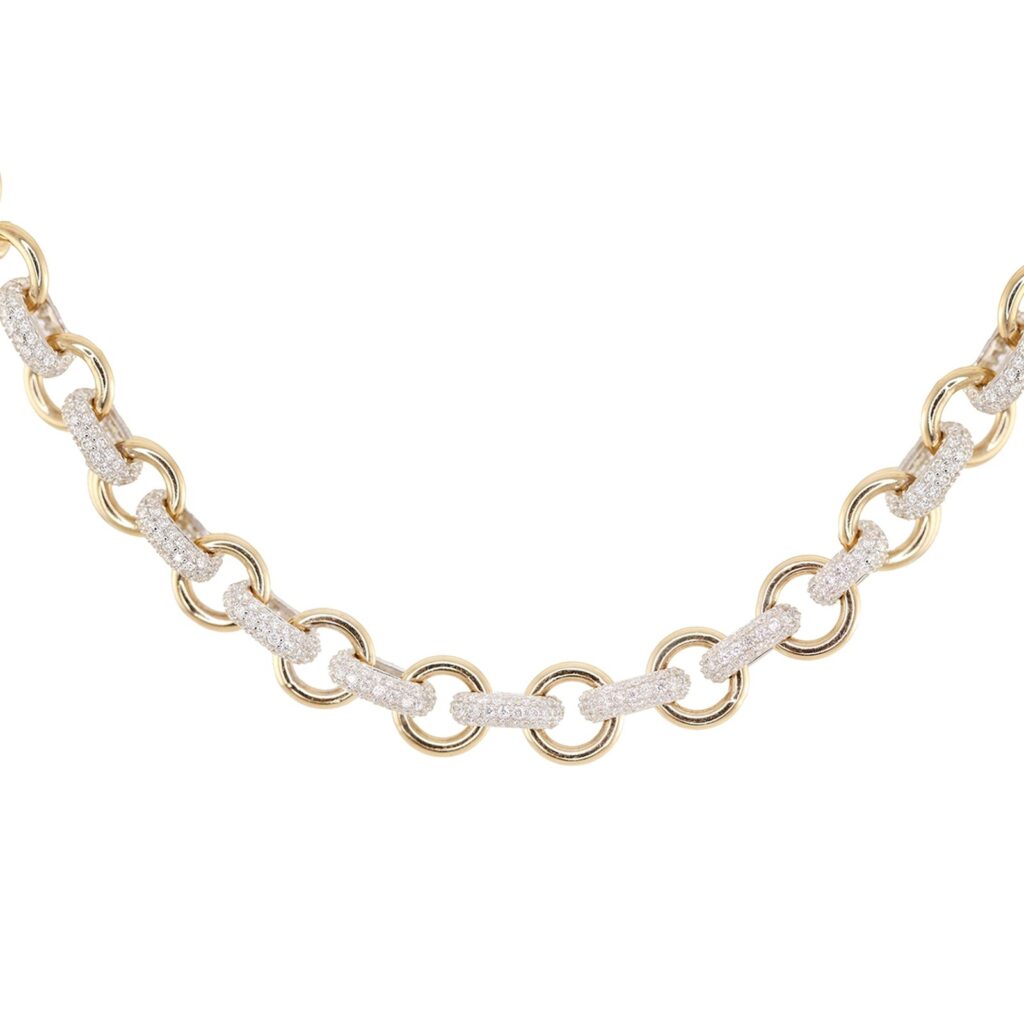 925 Sterling Silver Rounded Diamond Link Necklace