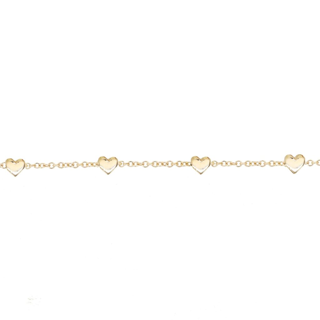 925 Sterling Silver Row of Hearts Bracelet