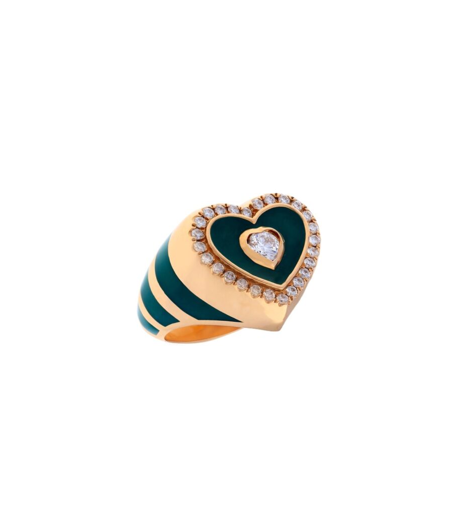 925 Sterling Silver Royal Green Love Diamond Pinky Ring