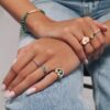 925 Sterling Silver Royal Green Love Diamond Pinky Ring - Image 2