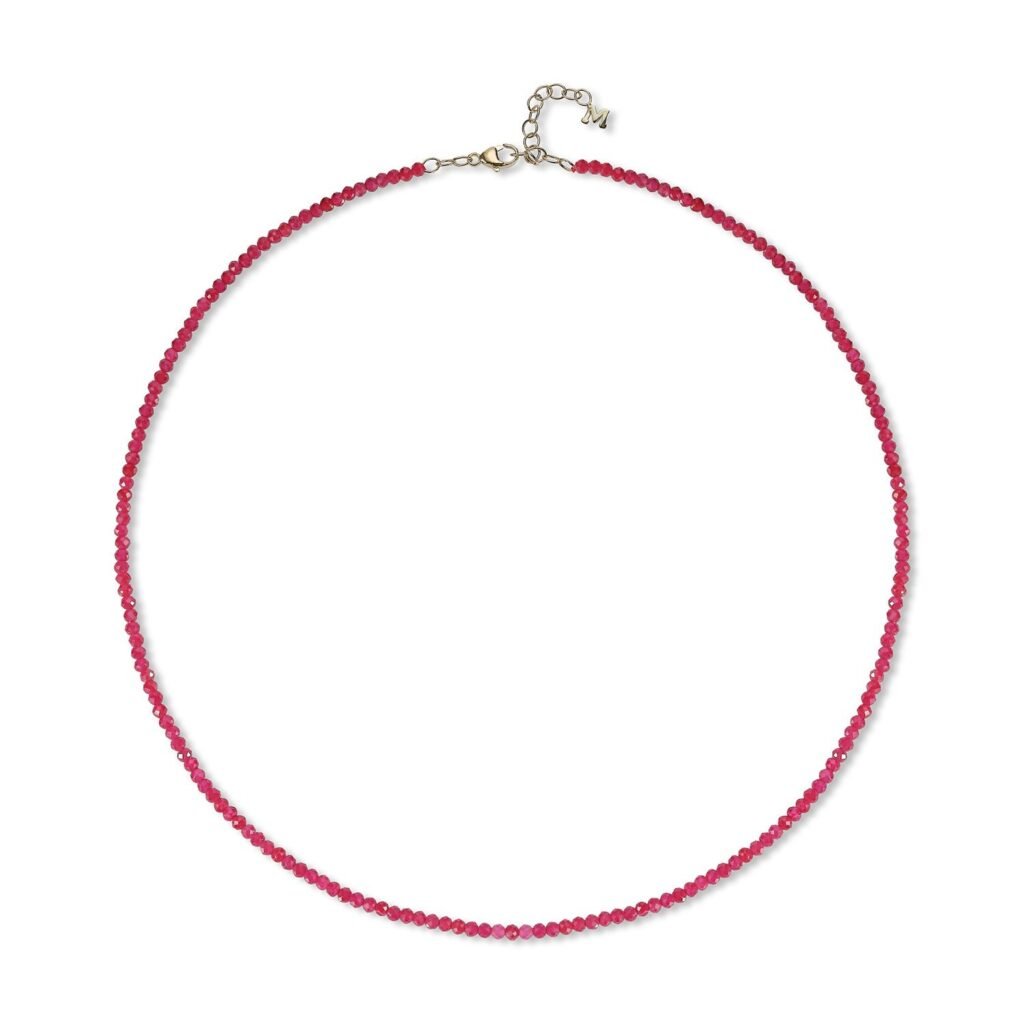 925 Sterling Silver Ruby Beaded Necklace