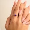 925 sterling silver ring with halo-set ruby and sapphire CZ stones