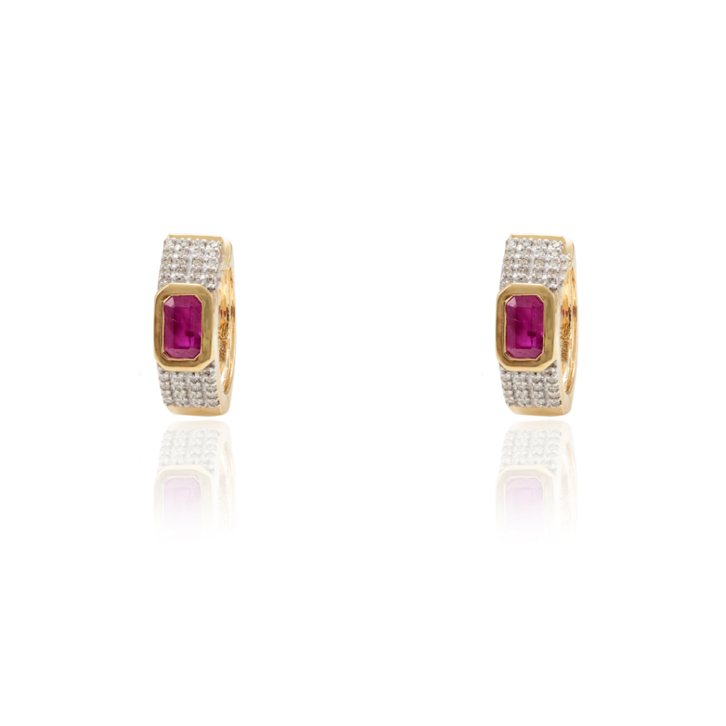 925 Sterling Silver Ruby Diamond Bridal Hoop Earrings