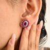 925 sterling silver stud earrings with halo-set ruby centre